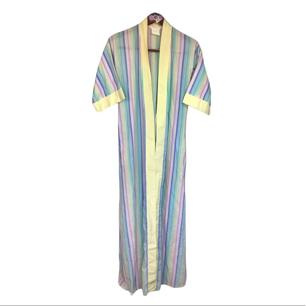 Vintage Vico Viola rainbow pastel striped cotton night shirt robe with tie